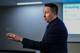 Public speaker engaging an audience